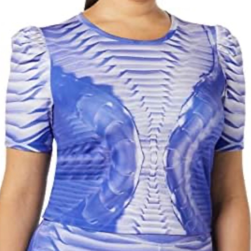 NWT Making the Cut Season 3 Episode 6 Puff Sleeve Printed Knit Cropped Top L P49